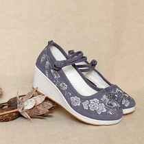 Lin Xiangrui new old Beijing cloth shoes embroidered shoes wedge heel beef tendon bottom womens casual shallow Korean single shoes