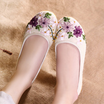 Ladylike national style embroidered Chinese style retro old Beijing cloth shoes Linen simple womens single dance shoes