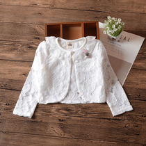 Childrens summer childrens clothing thin hollow lace long sleeve shawl girl outside sunscreen short cardigan baby small crock shoulder