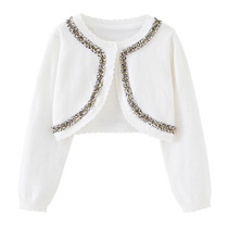 Girls spring and summer long-sleeved coats thin dresses waistcoats stylish high-end knitted shawls older childrens skirts and cardigans