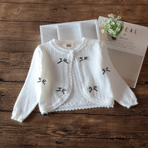 Girls spring and summer thin cotton shawl coat children long sleeve shawl baby baby knitted cardigan air conditioning crock shoulder