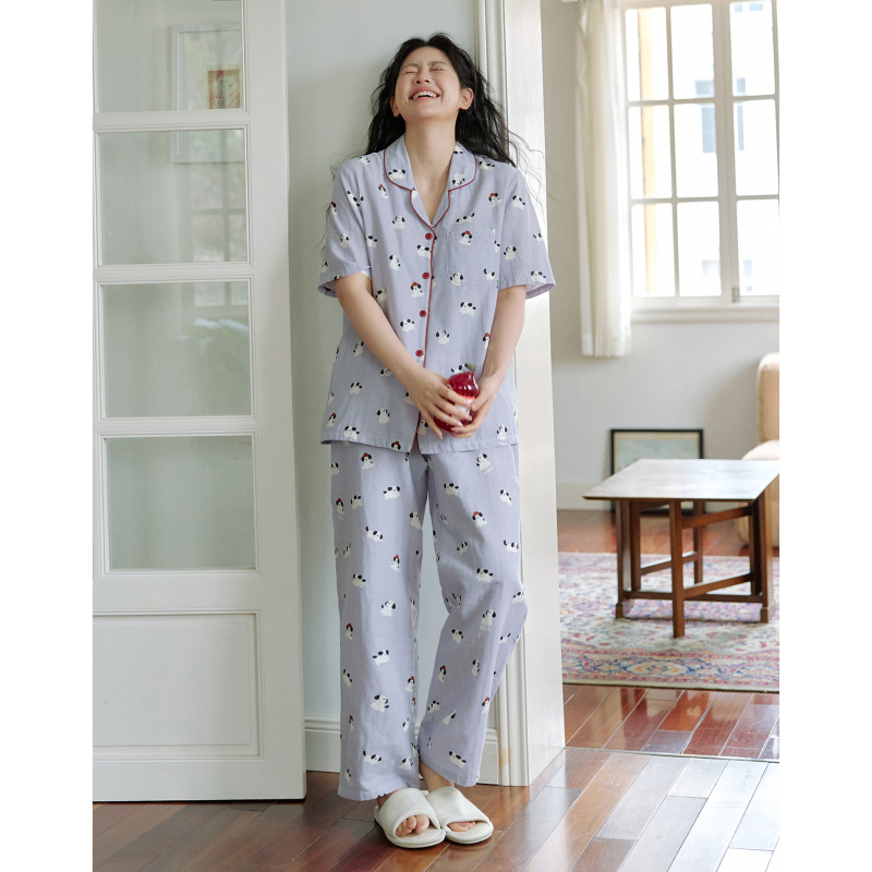 Starrysweet Plus Size Slightly Chubby mm Korean Style Pure Cotton Pajamas for Women Spring and Summer 100kg Women Can Wear Outside as Loungewear Starrysweet Plus Size Slightly Chubby mm Korean Style Pure Cotton Pajamas for Women Spring and Summer 100kg Women Can Wear Outside as Loungewear