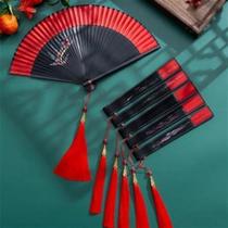 Double-sided Chinese style classical folding fan cheongsam catwalk antique dance dancing folding fan red easy opening and closing portable plum blossom