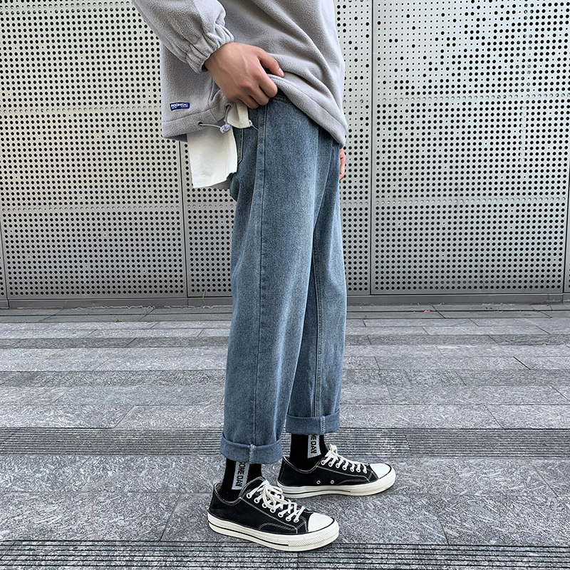 Broadlegged Jeans Male loose student Han version Straight pants BF Wind trendy Old Daddy pants Spring Summer 90% Pants Men