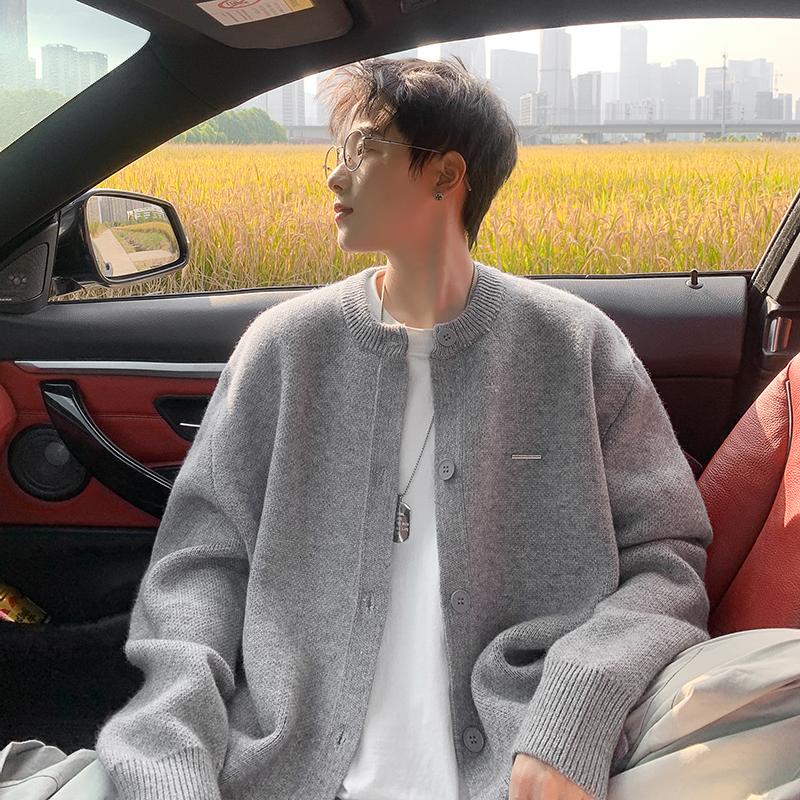 American-Style Gray Cardigan Sweater for Men, Autumn and Winter, Casual, High-End, Trendy Brand, Outerwear, Gray Series, Knitwear Jacket