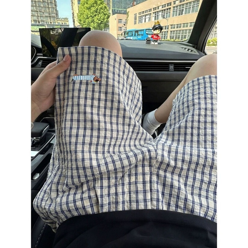 Dachshund Plaid Shorts for Men, New Summer Style, Loose Straight-Leg Beach Pants, Thin and Breathable Five-Point Shorts