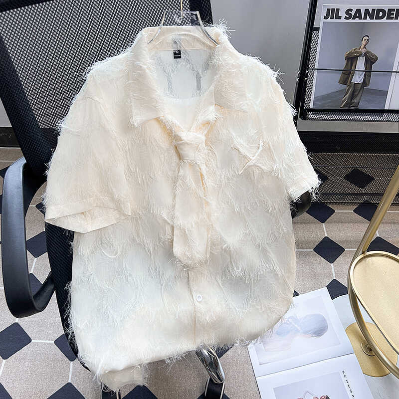 Tassel Frayed Short-Sleeve Shirt for Men and Women, Niche Trendy Brand, Loose and Versatile, High-End, Cool and Stylish, Chanel-Style Shirt Jacket