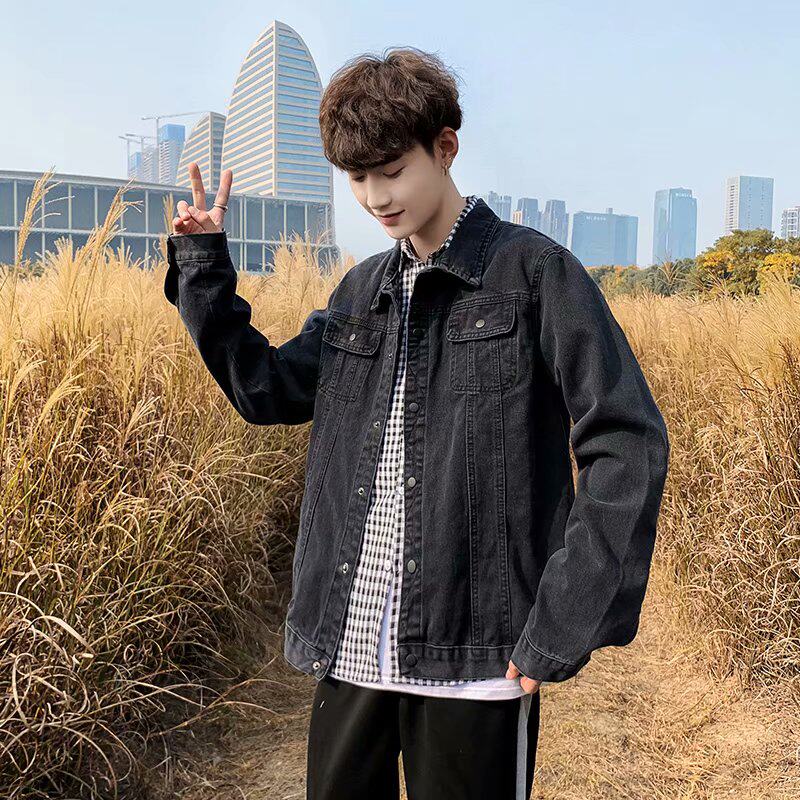 Denim Jacket Men's Spring Autumn Season Korean Version Tide Card Tooling Black Jacket Men Casual 100 Lap Jeans