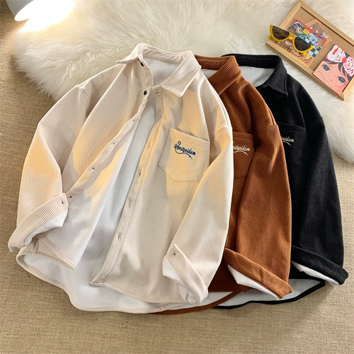 Флисовая трендовая весенняя вельветовая рубашка, куртка для влюбленных для отдыха, в корейском стиле, оверсайз