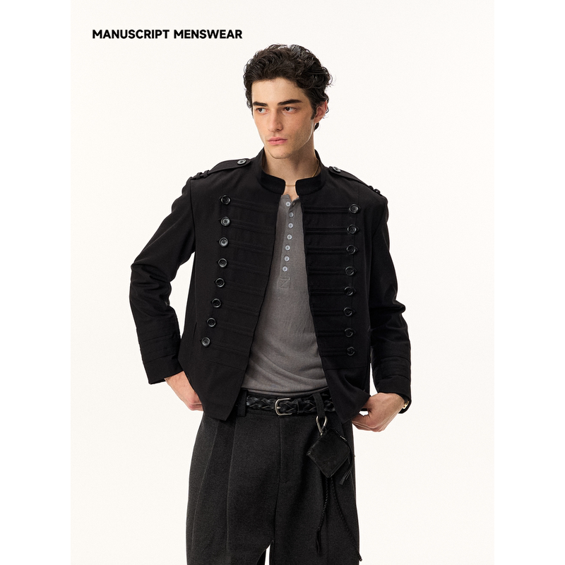 Manuscript Buttoned Napoleon Jacket Tr Wool Blend Multi-Buttoned Shoulder Patch Slimfit Coat Manuscript Buttoned Napoleon Jacket Tr Wool Blend Multi-Buttoned Shoulder Patch Slimfit Coat