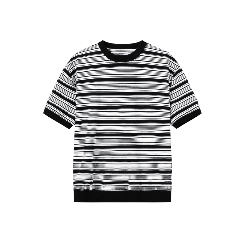 [Same Style as Nico] Manuscript Striped Short-Sleeve T-Shirt with Cuffs, Slim Fit, Smart and Sophisticated Look