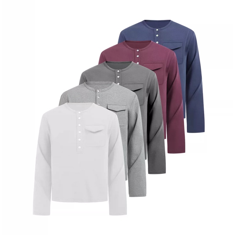 Manuscript Pocket Henry Collar Base Layer Multi-Color Xinjiang Long-Staple Cotton Slim-Fit Regular Shoulder Long-Sleeve T-Shirt Polo Manuscript Pocket Henry Collar Base Layer Multi-Color Xinjiang Long-Staple Cotton Slim-Fit Regular Shoulder Long-Sleeve T-Shirt Polo