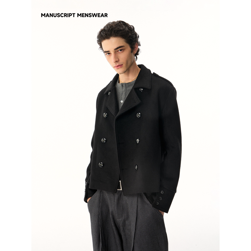 Manuscript Cavalry Woolen Jacket Slimfit Regular Shoulder Short Style Wool Blend Buttoned Short Coat Manuscript Cavalry Woolen Jacket Slimfit Regular Shoulder Short Style Wool Blend Buttoned Short Coat