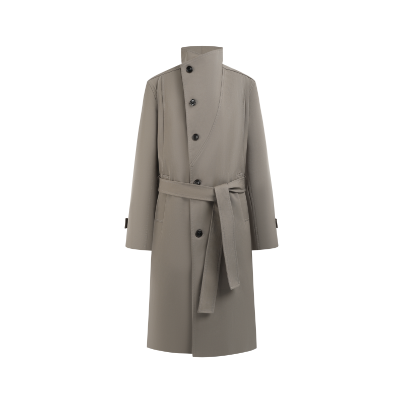 Manuscript Hourglass Collar Buttoned Trench Coat Slim Multi-Shaped Waist-Cinching Tie Khaki Mid-Length Coat