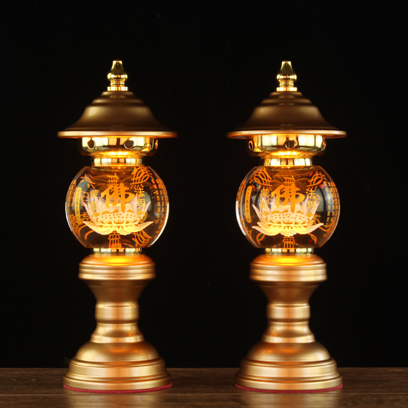 LED colorful crystal lotus lamp Buddha offering lamp Buddha front xiantang Guanyin god of wealth Changming lamp a pair of plug-in home