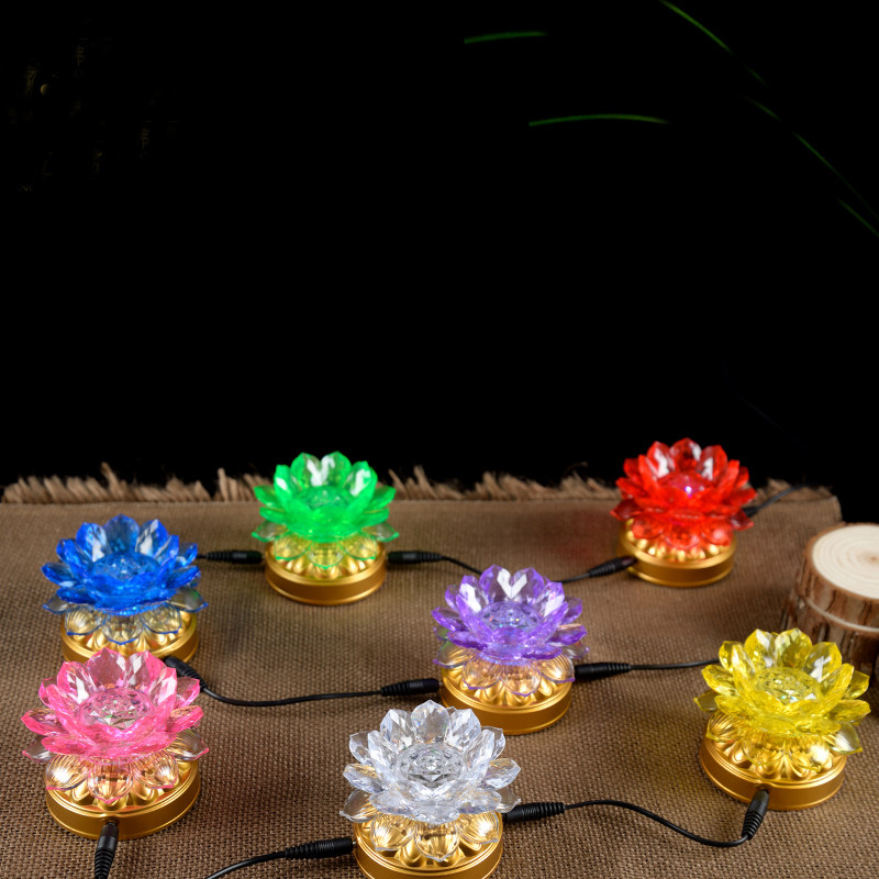 Praying for electronic lotus lamp Buddha for lamp LED Seven colorful Changmin lamp battery plug-in electric method will hold the lotus lantern Buddha niche