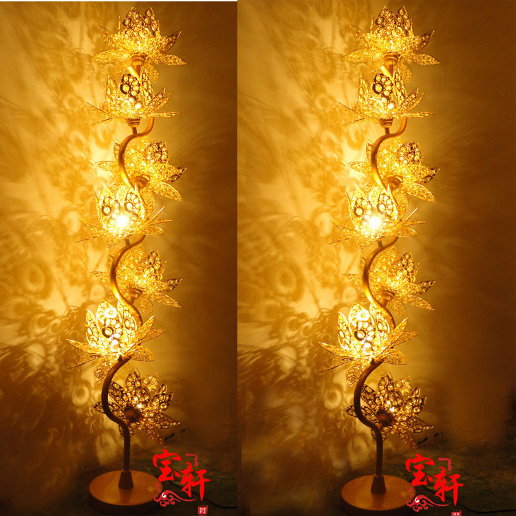 Seven products K gold water crystal lotus drop ground lamp 2 m High Buddha for light temple Large Buddhist Buddha Hall Buddha in front of the Buddha
