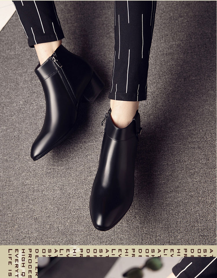 Mùa đông cộng với nhung da booties khóa nam giày cao gót da cao gót màu đen xu hướng tóc stylist để giữ ấm giày boot nam hà nội