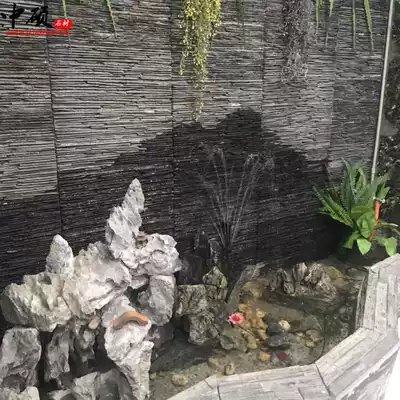 Natural black flowing water stone courtyard garden pool exterior wall water curtain wall indoor living room TV background wall cultural fossil