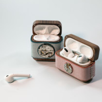 Hand-made leather solid wood suitable for Apple airpodspro Bluetooth wireless headset protective case Tide 2 generation 3 generation