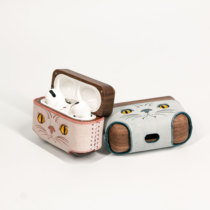 Hand-made leather cute cat face creative cute headphone protective case leather suitable for Apple airpodspro3