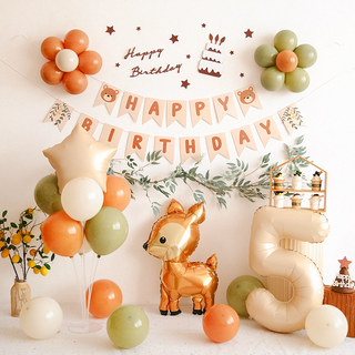 Forest-Themed insTh Birthday Decoration Balloon Backdrop, Fresh and Simple Style for Children's 100-Day or First Birthday Party Scene Setup