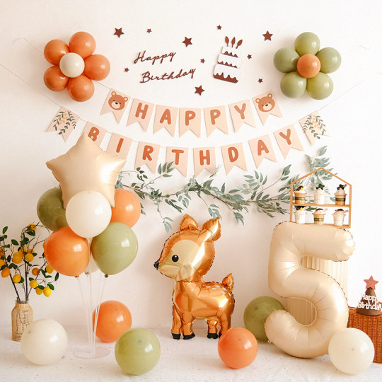 Mori style ins birthday decoration balloon background wall small fresh children baby 100th birthday party scene layout