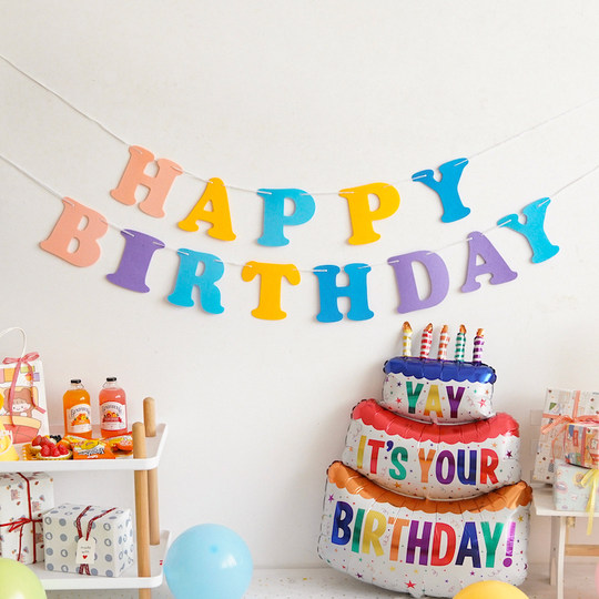 Xiaohongshu Internet Celebrity Non-woven Cloth Decoration Fresh Birthday Flag Ins First Year Party Layout Latte Art Props