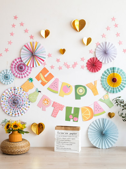 Happy Birthday Ritual Decoration Girl Baby Flag Background Wall Home Children Balloon Party Scene Arrangement