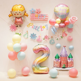 Birthday Decoration Girl Baby Background Wall Balloons Children's Cartoon Internet Celebrity First Birthday Theme Party Scene Setup