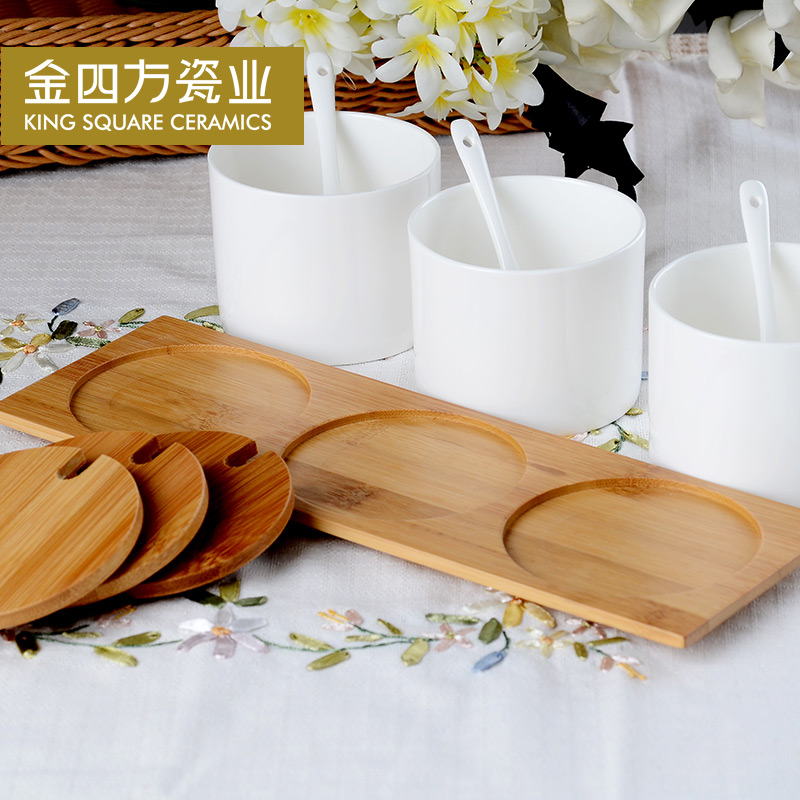 Gold square creative ceramic practical bracket ipads China bamboo kitchen supplies spices flavor GuanPing boxed set combination