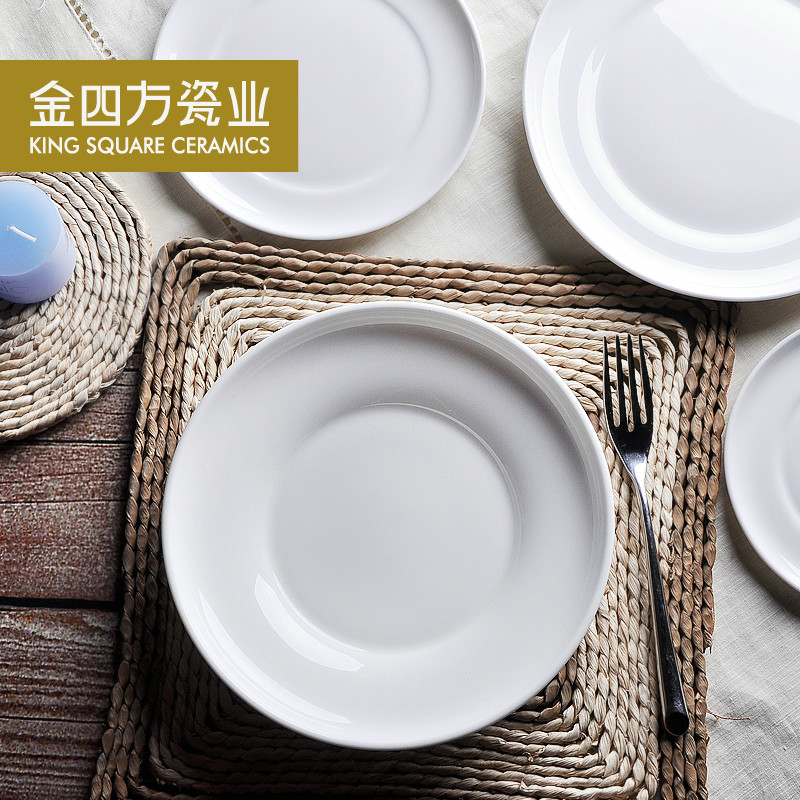 Gold square pure white ipads porcelain tableware plate beefsteak disc sushi plate flat circular plate western - style food plate