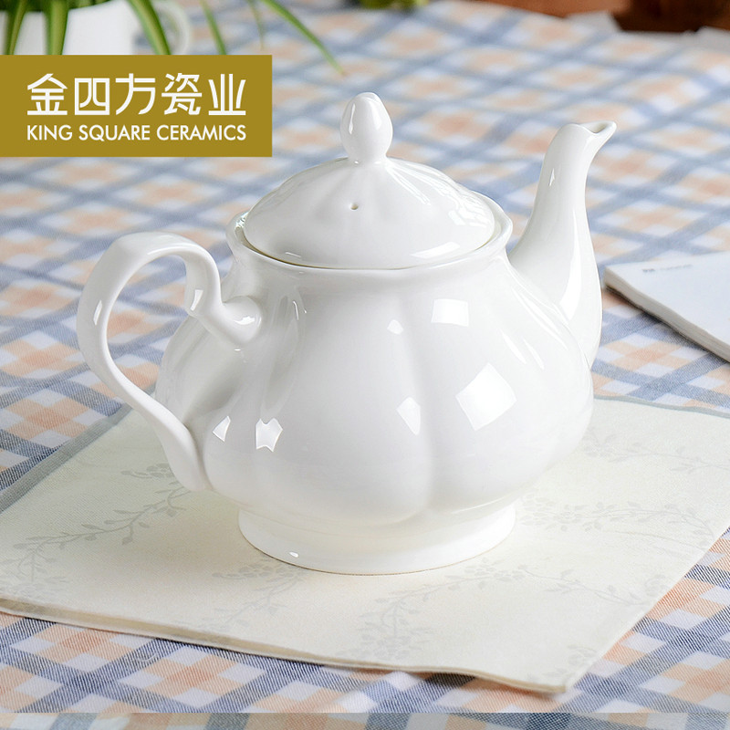 Gold square pure white ipads porcelain kung fu tea pot tangshan ceramic teapot household utensils creative hand coffee pot