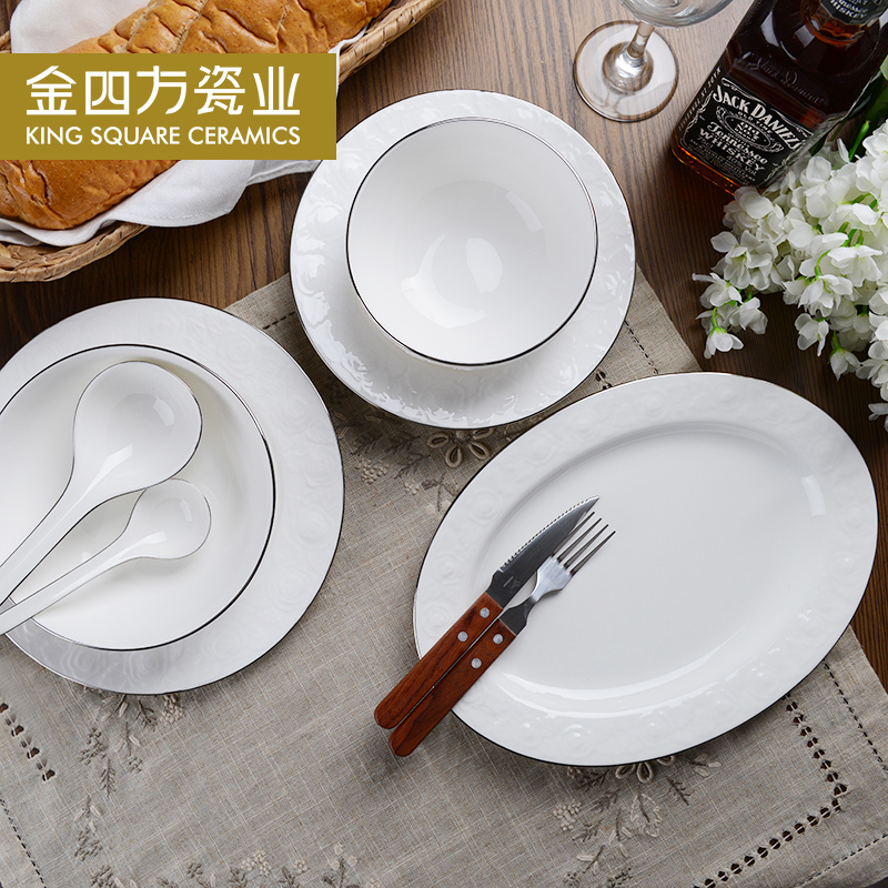 Tangshan ipads bowls embossed roses Chinese style household chopsticks tableware portfolio continental plate ceramic dishes dishes suit