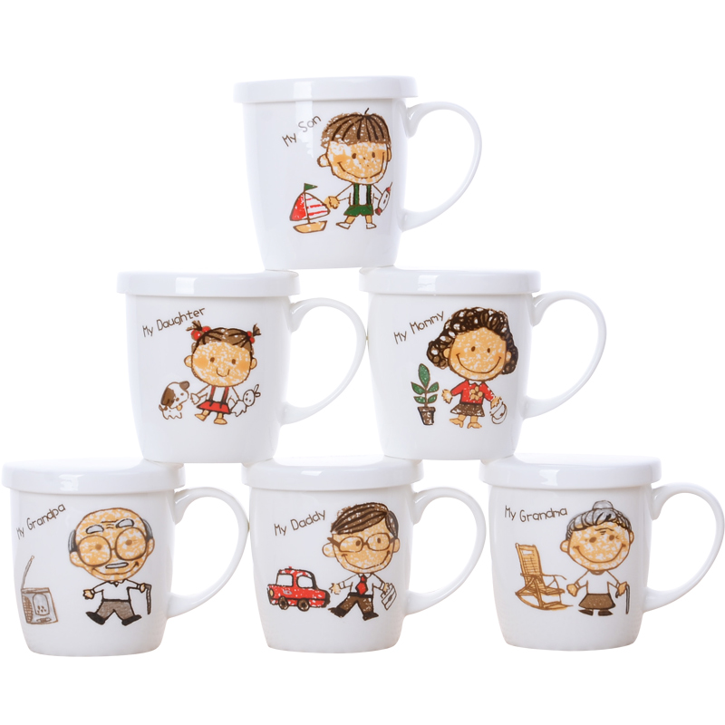 Family cover cup express cartoon milk cup cup to ultimately responds water cup keller parent - child Family suits for ceramic cup