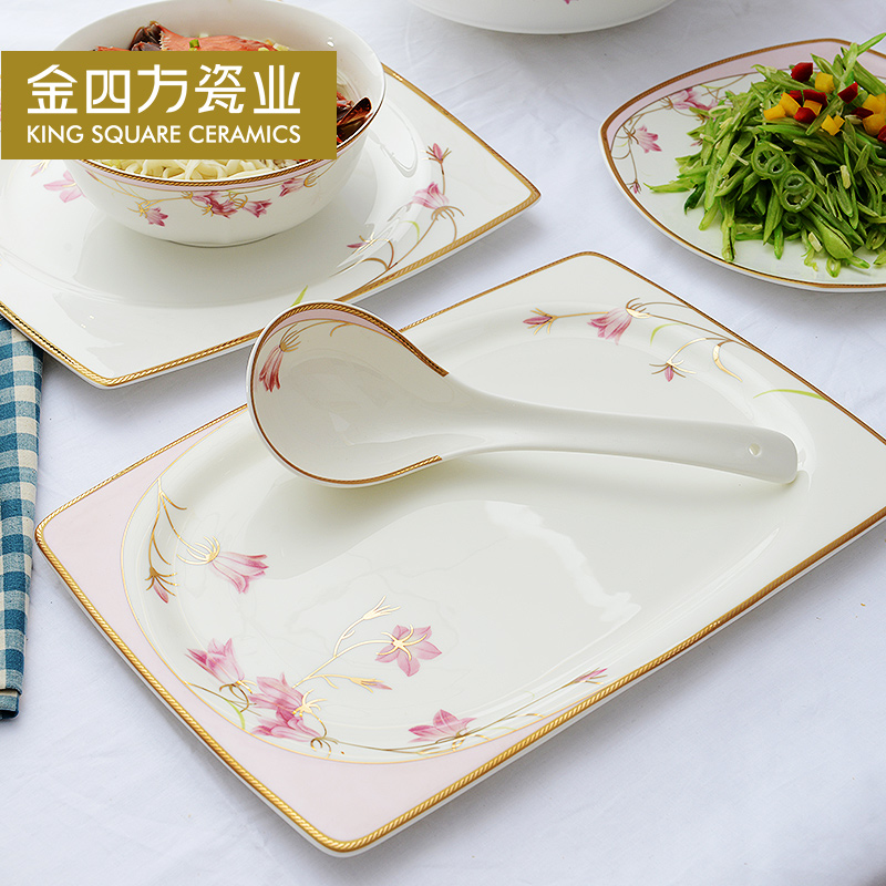 Gold square Jin Qiangwei 50 heads of household ipads porcelain tableware suit ceramic tableware dishes suit ipads China