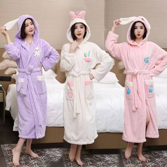 Warm and absorbent women's extra long pajamas and bathrobes