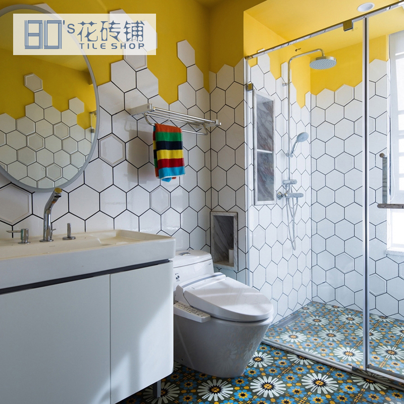 Hexagon Tile Kitchen Make-up Room Non-slip Floor Tiles Wear Nordic Bathroom Bathroom balcony Hexagonal Brick Wall Brick