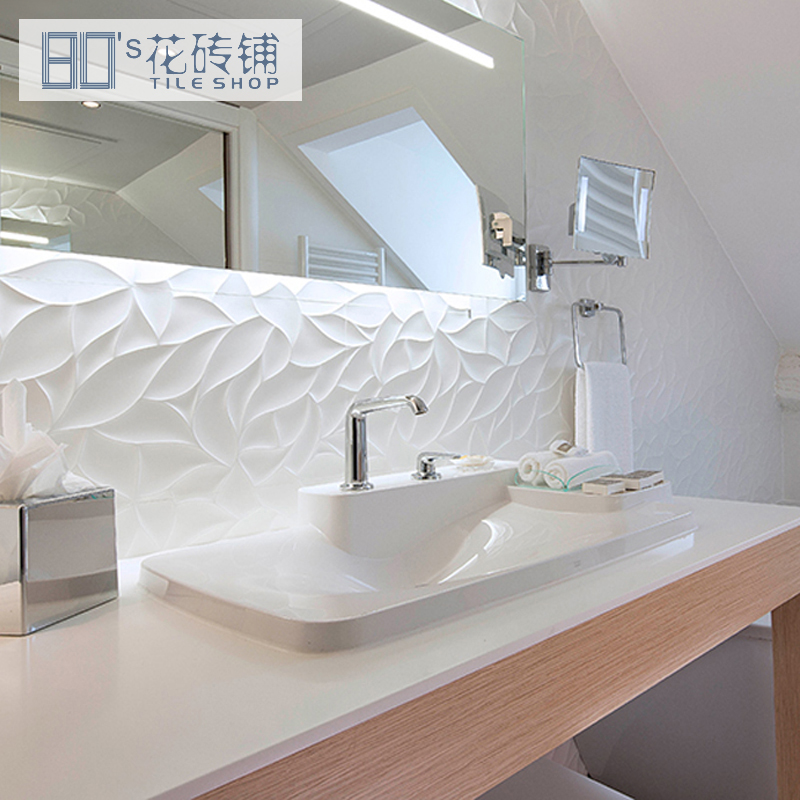 Wave pattern kitchen powder room tiles Net red Nordic white brick bathroom wall tiles Toilet toilet non-slip floor tiles