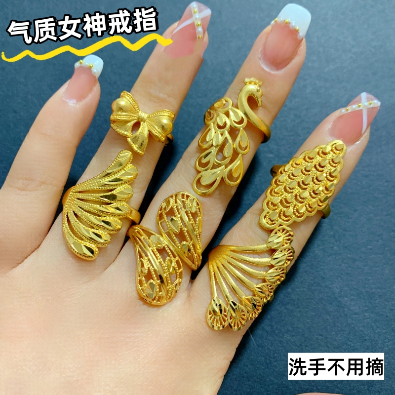 Trendy European-Style Women's Large Ring, Vietnamese Sand Gold Brass Plated with Gold Color, Luxurious and Long-Lasting Trendy European-Style Women's Large Ring, Vietnamese Sand Gold Brass Plated with Gold Color, Luxurious and Long-Lasting