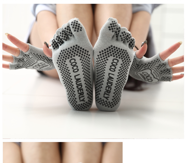 Quần cotton nữ phù hợp với yoga cung cấp vớ găng tay thể thao chuyên nghiệp chống trượt năm ngón cotton bốn mùa vớ yoga áo khoác gym nữ