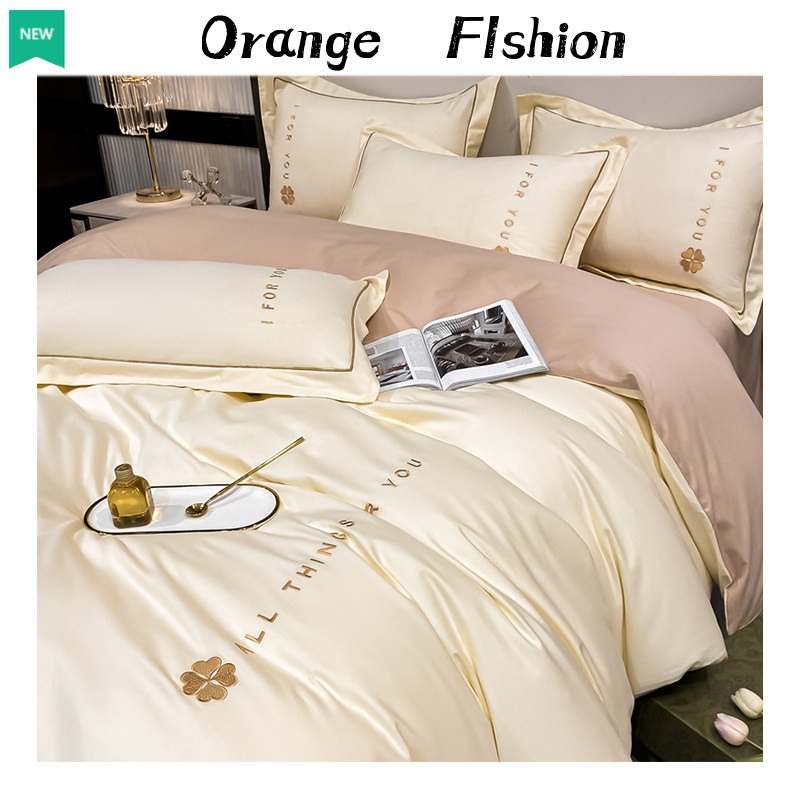 Luxury spring four-piece set of light luxury high-end 100 cotton cotton sheets bedding solid color soft quilt cover 4