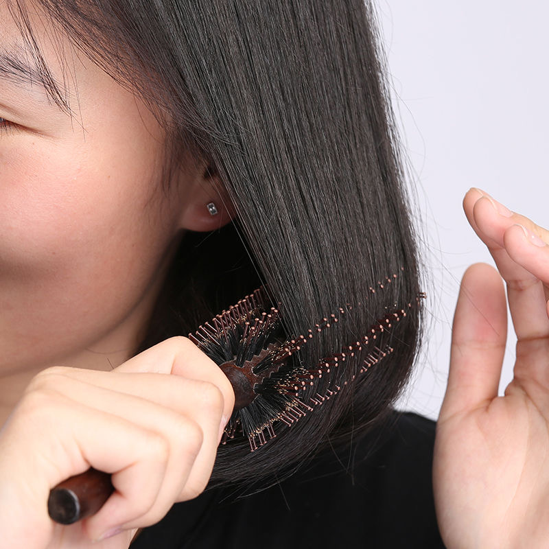 Comb female curly hair comb bristle hair inner buckle rolling comb Household blow styling hair salon professional cylindrical wooden comb male