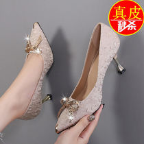 Back Force Genuine Leather High Heels Shoes Women 2022 New Single Shoes Woman Fine Heel Sexy Heels Girl Professional Women Shoes Working Shoes