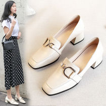 Return Force Single Shoe Woman Real Soft Leather New Coarse Heel 100 Hitch Foe Shoes Woman Heel Soft Bottom Side Small Leather Shoes