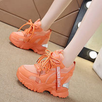 Back-force Slope heel Inner heightening womens shoes spring pine pastry thick bottom casual sneakers 2022 new little baby daddy shoes