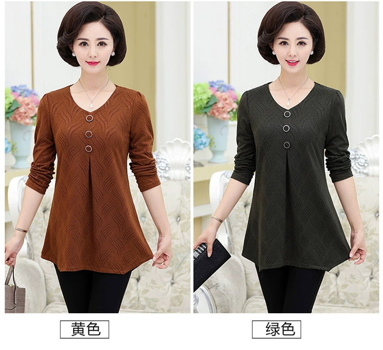 Áo thun nữ tay dài trung niên mùa đông phù hợp với áo bà mẹ trung niên mùa thu cộng với áo sơ mi nhung 2018 mới