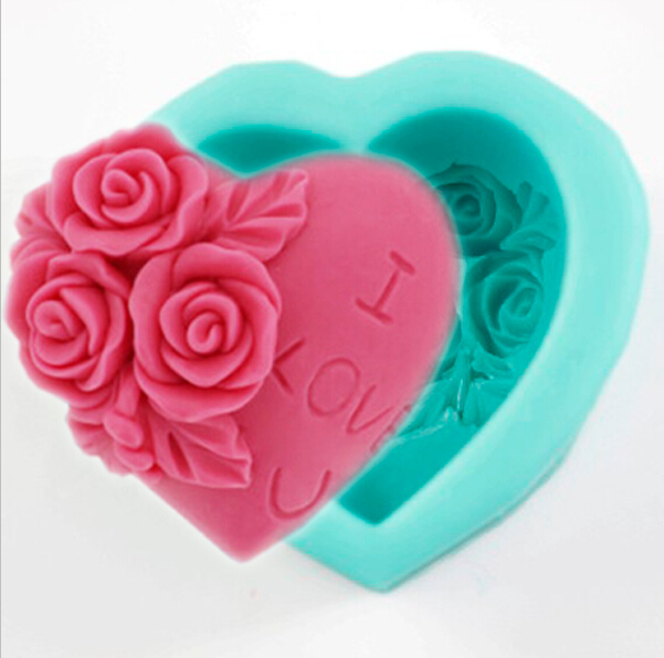 Baking DIY Baking Heart Rose Handmade Chocolate Silicone Khuôn trái tim Rose Rose Handmade Soap Mold khuôn bánh kẹp