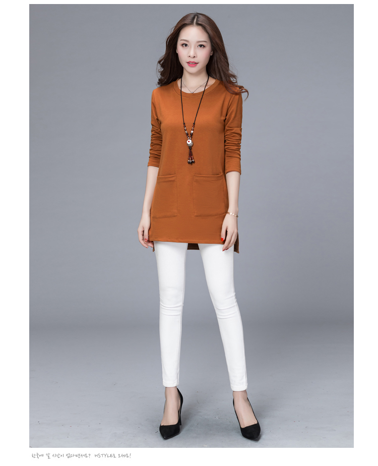 Quần áo Fei Po mùa xuân và mùa thu mặc áo sơ mi chạm đáy mẹ trung niên béo MM cộng với phân bón XL áo hở bụng của phụ nữ đầm u60