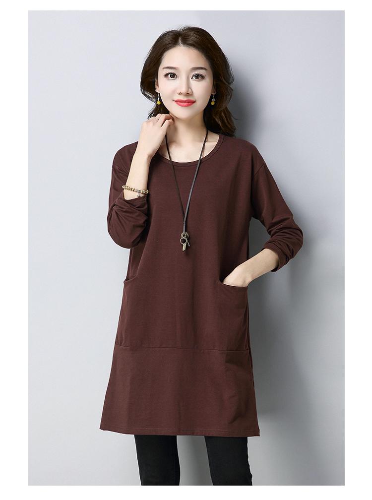 Áo thun nữ dài tay mập mạp mm trong phần áo dài che bụng áo bà mẹ trung niên cộng với phân bón để tăng độ mặc của quần áo mùa thu áo trung niên